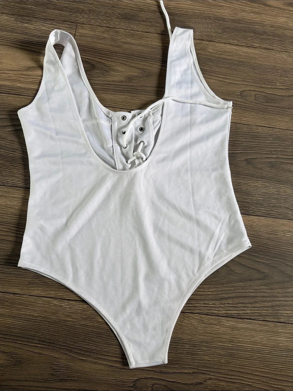 Source Unknown White Lace-Up Bodysuit Romper